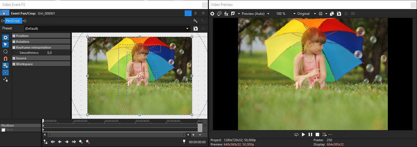 Pan/Crop window showing video with black bars.